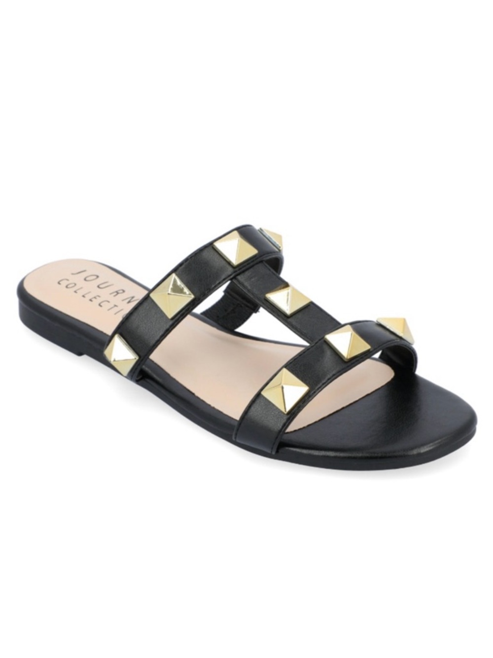 Journee Collection Women's 9 Black & Gold Kendall Studded Sandals NIB